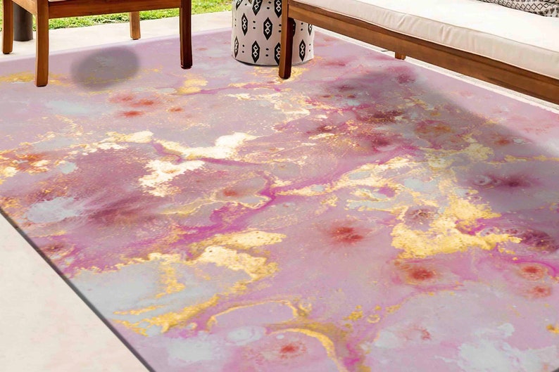 Pink Marble Rugs, Pink Rugs, Pink and Gold Marble Rug, Decorative Rugs, Personalized Gifts Rugs, Alcohol Ink Rug, Corridor Rug, Marble Rug, image 1