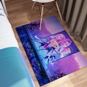 Epic Anime Battle Scene Rug, Digital Print Gamer Floor Mat, Colorful Cartoon Style Carpet for Bedroom, Teen Room or Gaming Space Decor