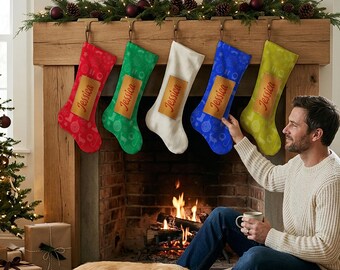 Colorful Personalized Xmas Socks, Custom Name Christmas Stockings, Christmas Stocking Designs, Family Christmas Mantel Decor