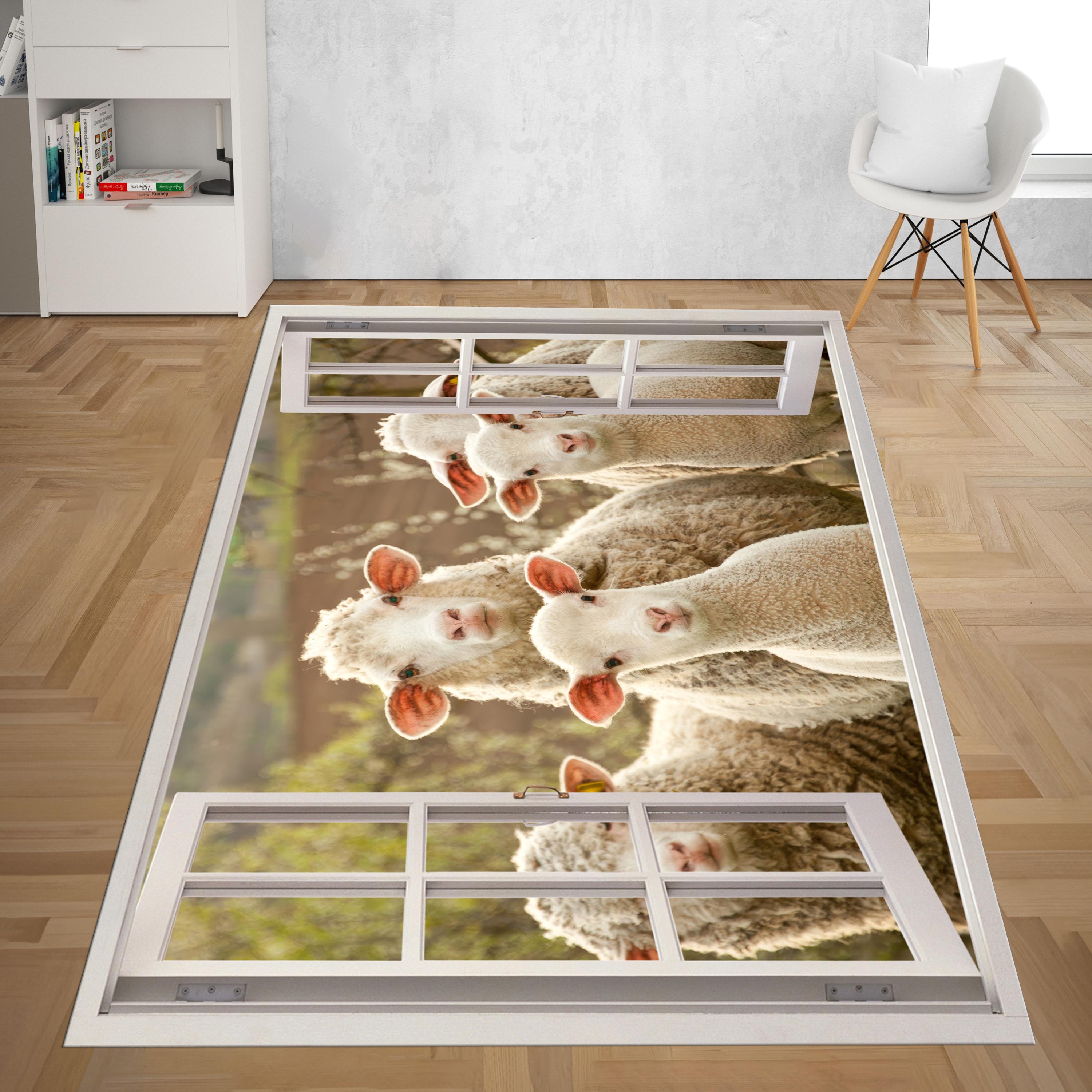 Sheep Print Rug, Farm Animal Mat, Lamb Carpet, Country Decor