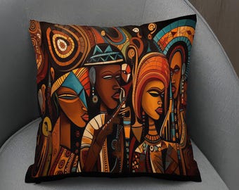 Afro-mensen, vrouw, bruin, Afrikaanse vrouw, etnisch ontwerp, woonkamerdecor, handgemaakt kussen, artistiek kussen, bankkussen, decoratief kussen
