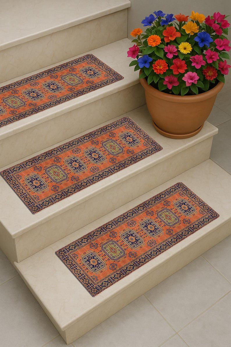 Single Stair Rug Cozy Stair Rug, Rustic Stair Rug, Artistic Stair Rug, Pattern Stair Rug ...