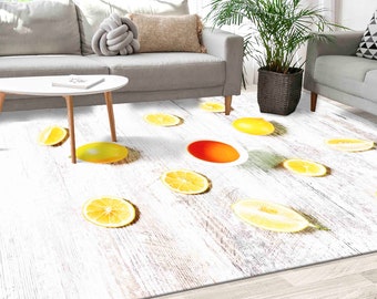 Lemon Rugs, Yellow Rug, Kitchen Rugs, Modern Rug, Car Mat, Bedroom Rug, Thin Rug, Housewarming Gift, Gift Rug, Hallway Rug, Small Rug,