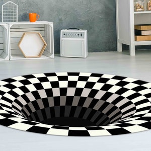 Illusion Rug, Optical Illusion Rug, Black And White Rug, Round Soft Rug, 3D Vortex Rug, Circle Rug, Small Rug, Home Decor Rug, Chenille Rug, image 3