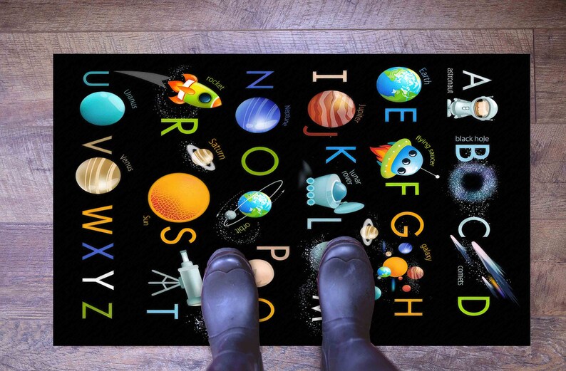 Floor Rug, Educational Alphabet Rug, Black Rugs, Educational Rugs, Pattern Rugs, Kids Rug, Kids Alphabet Rugs, Cute Rug, Kids Room Decor, image 6