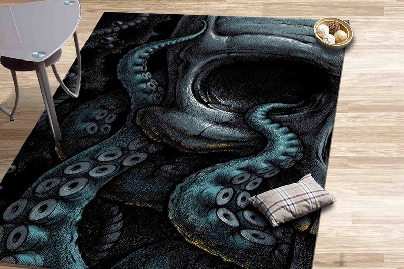 Tappeto polpo, tappeto horror, tappeti moderni, tappeto per animali, tappeto per saloon, tappeto per porta d'ingresso, tappeto per scale, tappeto personalizzato, tappeto per arredamento ufficio, tappeto stampato in 3D, immagine 1