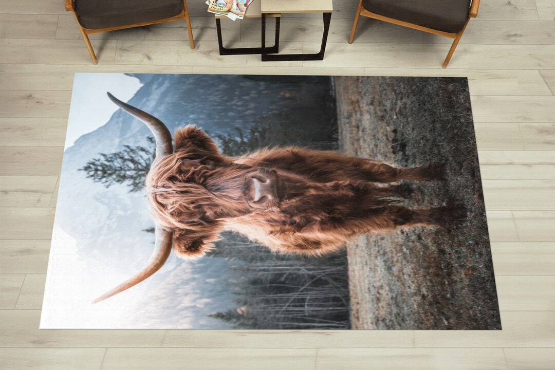 Highland Cow Rugs, Brown Rugs, Farmhouse Rug, Animal Rugs, Kitchen Rug