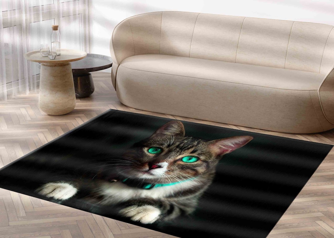 Decorative Rugs, Green Eyed Cat Rug, Animal Rugs, Personalized Rug ...