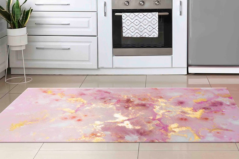 Pink Marble Rugs, Pink Rugs, Pink and Gold Marble Rug, Decorative Rugs, Personalized Gifts Rugs, Alcohol Ink Rug, Corridor Rug, Marble Rug, image 2