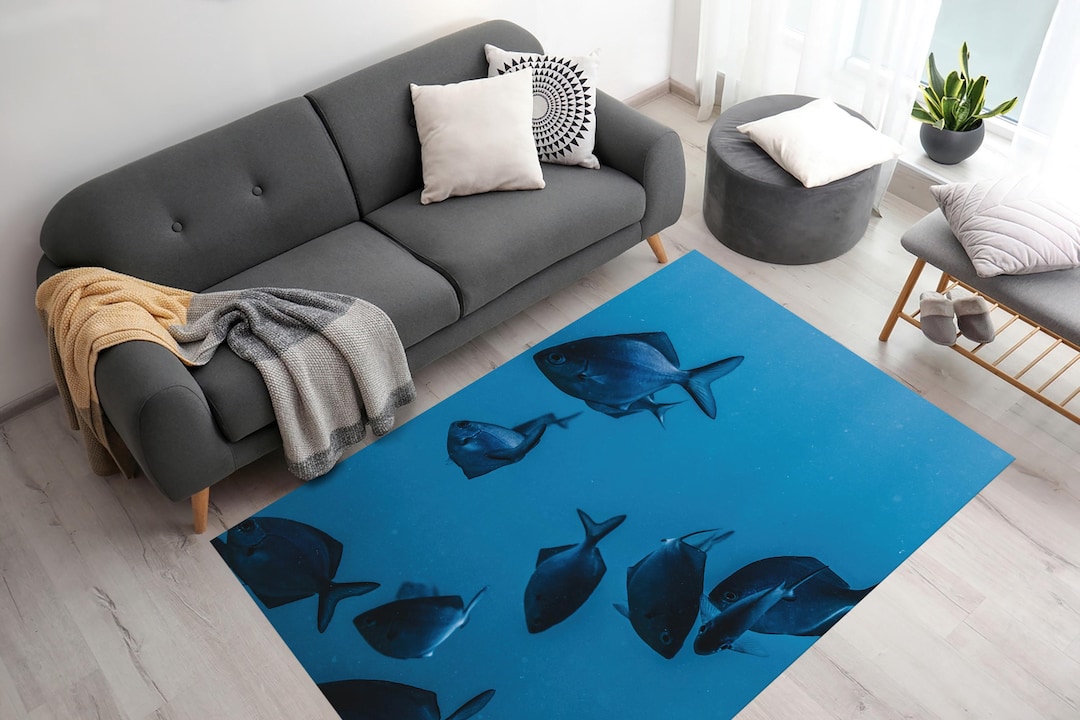 Ocean Mat, Fish Pattern Carpet, Blue Area Rug, Non Slip Mat, Washable ...