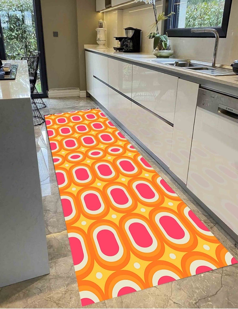 Retro Rugs, 70s Rug, Orange Rugs, Modern Rugs, Office Rug, Customs Rug, Pink Rug, Hallway Rug, Machine Washable Rug, Personalized Rug, image 4