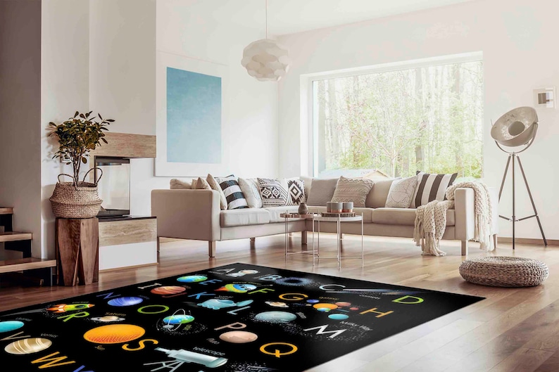Floor Rug, Educational Alphabet Rug, Black Rugs, Educational Rugs, Pattern Rugs, Kids Rug, Kids Alphabet Rugs, Cute Rug, Kids Room Decor, image 4