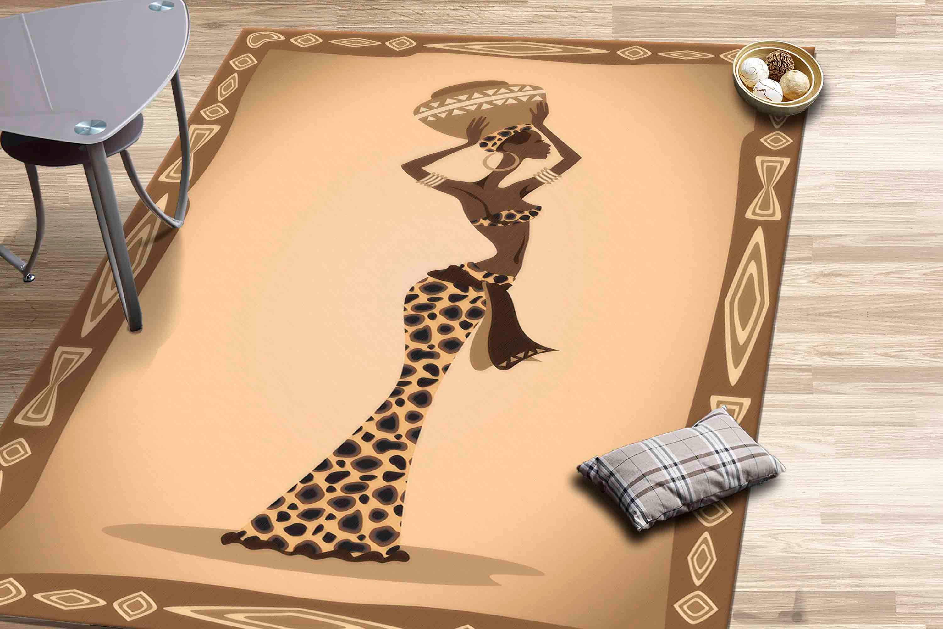 Brown Rug, Front Door Rug, Step Rug, Housewarming Gift, Woman With Basket On Head Rugs, Black Girl Rug, Abstract Rug, Bathroom Rug,