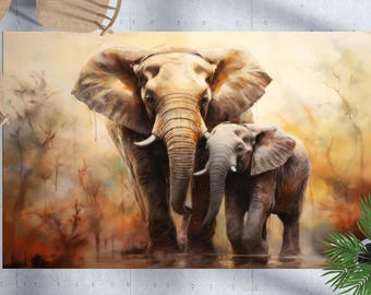 Tappeto con mamma e cucciolo di elefante, tappeti con elefanti, tappeto con animali selvatici, tappeto con animali, tappeto da sala da pranzo, tappeto personalizzato, tappeto piccolo, tappeto da soggiorno,