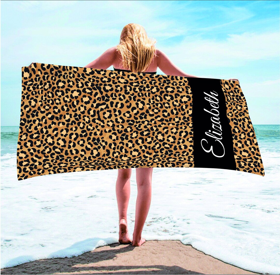 Leopard Beach Towelstiger Print Beach Towel Beach Namebeach Etsy
