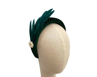 Dark Emerald Green Feather Halo Fascinator Headband For Wedding Guests Mother of The Bride Ascot Races Fascinators Headpiece