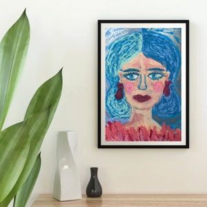 Original Gouache Portrait Painting: Colorful Oil Pastel Art (9x12 in)