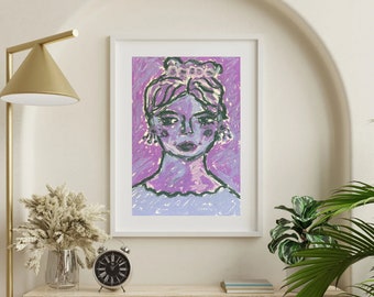 Oil Pastel Hand Drawn Art - Original Drawing, One of a Kind, Home Decor, Gift 9 in. x 12 in.- "Diana”