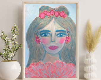 Oil Pastel Hand Drawn Art - Portrait, Colorful, Wall Art, Decoration, Gift  9 in. x 12 in. on a Wood Panel- "Fiona”