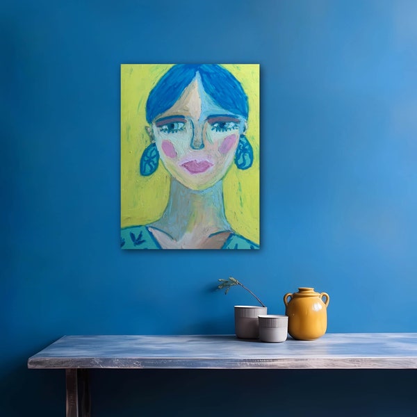 Oil Pastel Hand Drawn Art - Portrait, Colorful, Wall Art, Decoration, Gift  11 in. x 14 in. on a Wood Panel- "Giselle”