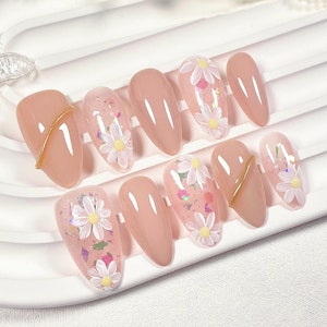 Personalized Daisy Painted Floral | Premium Press on Nails | Reusable Nails | Cute Colorful Nails | Daily Nails | Wedding Nails