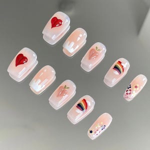 Personalized Pride Rainbow | Premium Press on Nails | Reusable Gel Nails | Cute Colorful Artist Nails | Daily Friendly Nails
