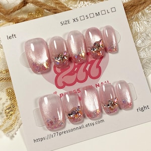 Presse oeil de chat scintillant personnalisée | Ongles en stick haut de gamme | Ongles réutilisables à sequins brillants | Ongles quotidiens | Appui court sur l&#39;ongle