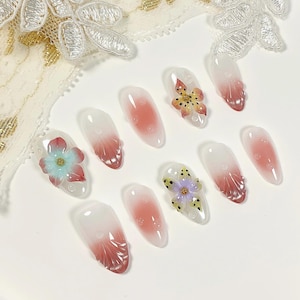 Custom 3d Flower Design Press on Nails|Fake/Flase Nail for Birthday Holiday Vacation Nail|Gift Nails|Aurora Nails|2024 Spring Nails