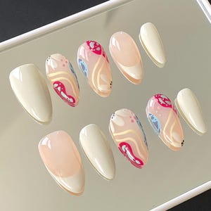 Flores de primavera personalizadas | Unhas de pressão premium | Unhas de gel reutilizáveis | Unhas de artista coloridas e fofas | Unhas amigáveis para o dia a dia
