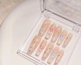 Personalized Colourful Star | Premium Press on Nails | Reusable Gel Nails | Cute Colorful Artist Nails | Daily Friendly Nails