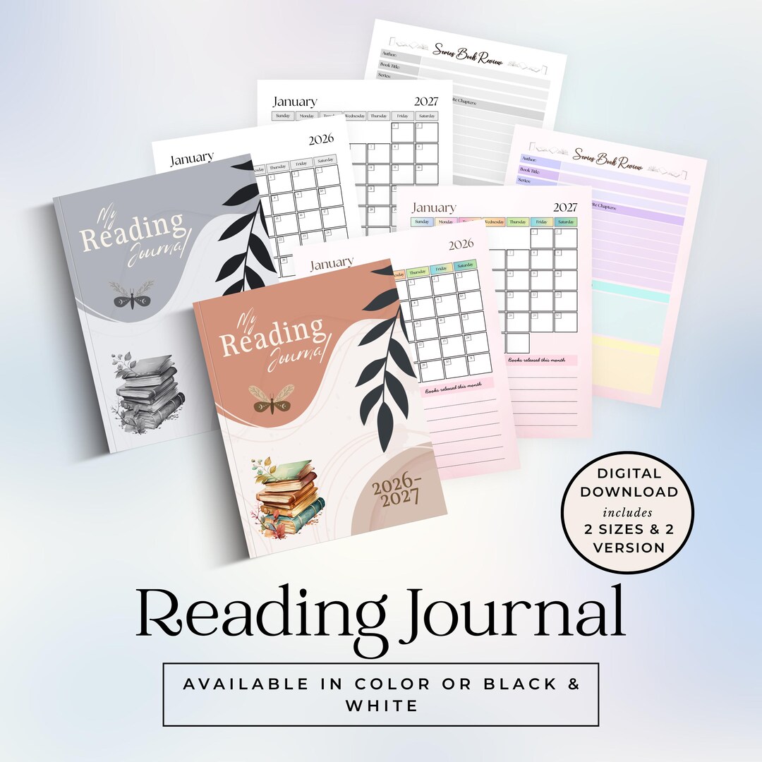 Reading Journal and Tracker Printable Planner Bundle for 2026 and 2027 ...