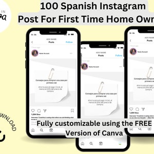 100 publicaciones en Instagram en español por primera vez para compradores de vivienda Social Media Marketing, Realtors,Instagram Templates / consejos para comprar una casa