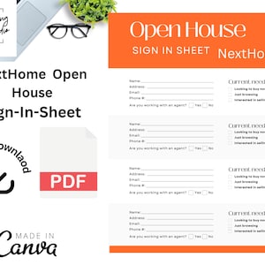 NextHome  Open House Sign-In Sheet | Real Estate Marketing | Instant Download | PDF | Open House Sign-In Sheet| bienes raíces