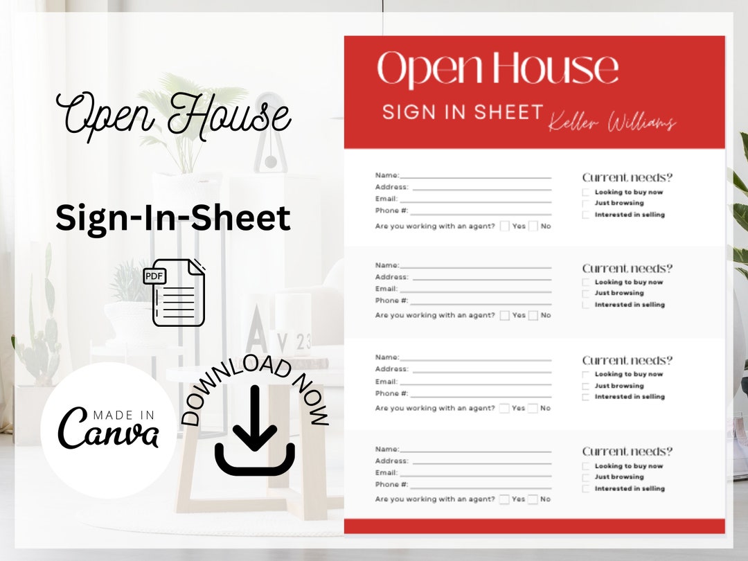 Keller Williams Open House Signin Sheet Real Estate Marketing Instant