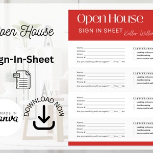 Keller Williams Open House Sign-In Sheet | Real Estate Marketing | Instant Download | PDF | KW Open House Sign-In Sheet| bienes raíces