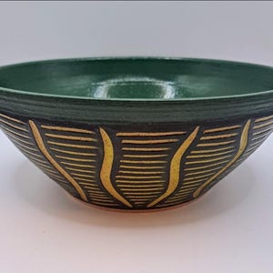 Handmade Ceramic bowl - carved ceramic bowl - handmade green ceramic bowl - handmade pottery