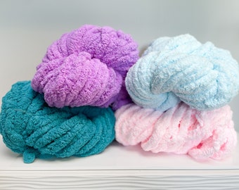 Chunky Chenille Yarn: Jumbo Knit Blanket, Pillow, Scarf - Vegan Friendly