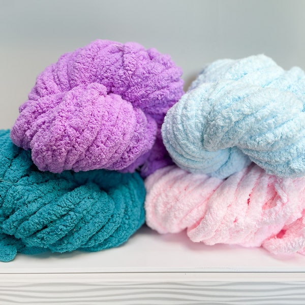 Chunky Chenille Yarn: Jumbo Knit Blanket, Pillow, Scarf - Vegan Friendly