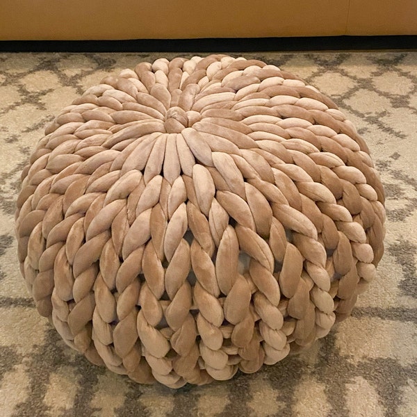 Chunky Yarn Jumbo Velvet Knit Pouf Ottoman super soft and cozy