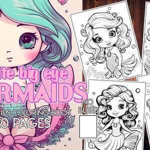 Cute Mermaid Princess hair coloring book, 20 page Adults+Kids, PDF file, Printable coloring book, Digital coloring book, Soothing, Relaxing
