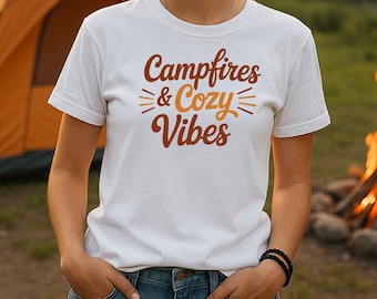 Campfires & Cozy Vibes Shirt: Retro Bonfire Graphic Tee
