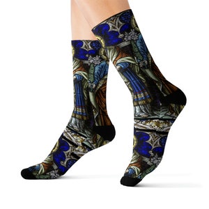 Stained glass church design socks-Sublimated crew socks-Socks for Adults and kids-3 size-Cool funny socks