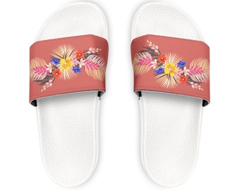 Sandalias de diapositivas para mujer, "Bellezas florecientes: adornadas con flores tropicales", sandalias de delicia floral, regalo, regalo para ella