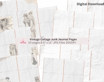 Printable Digital Paper-Vintage Inspired Collage Sheets For Junk Journaling-Vintage Fashion & Ephemera-Gift for Scrapbooker-Lined Sheets