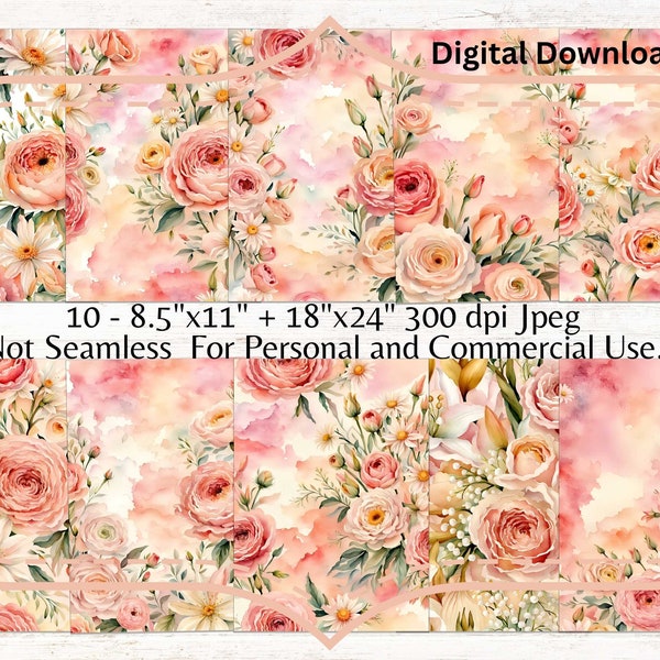 Printable Digital Paper Vintage Blossoms&Botanicals Collection-Shabby Chic Gift for Scrapbooker-Print at home-Stationery-Commercial-Personal