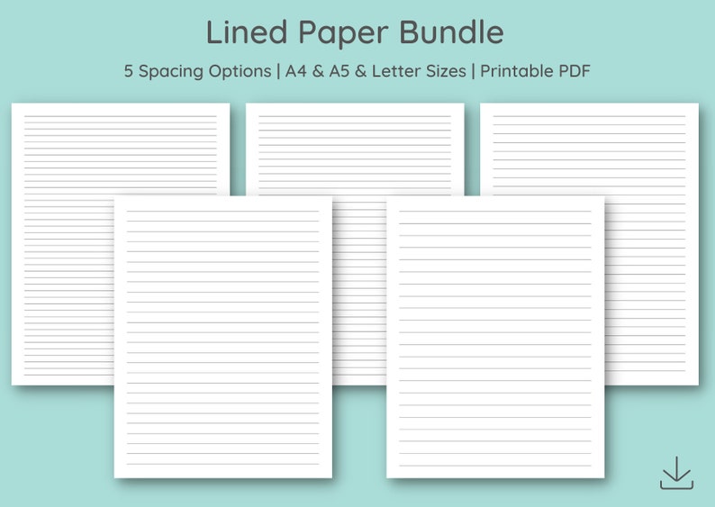 Set of 5 Printable Lined Paper | 15 Templates | Wide Ruled Paper ...