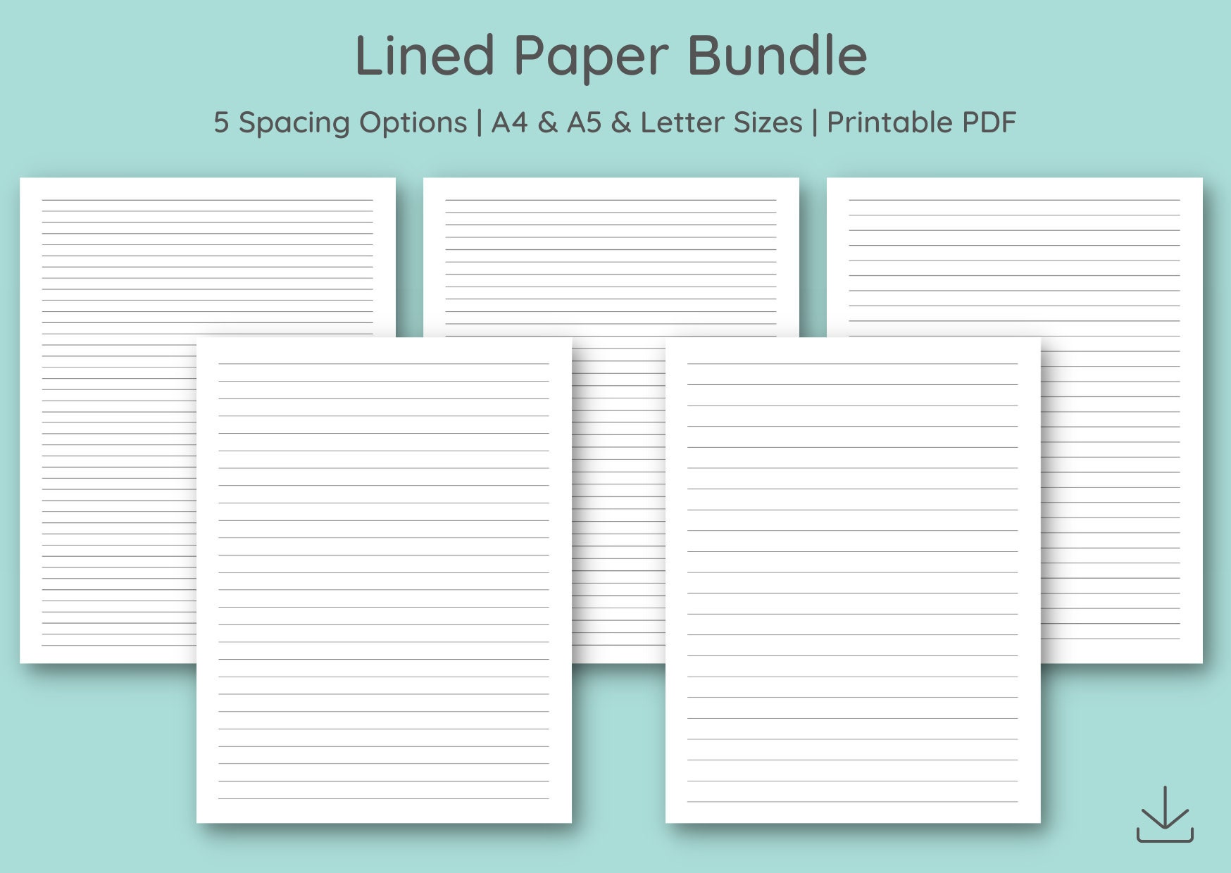 Set Of 5 Printable Lined Paper 15 Templates Wide Ruled Paper College 