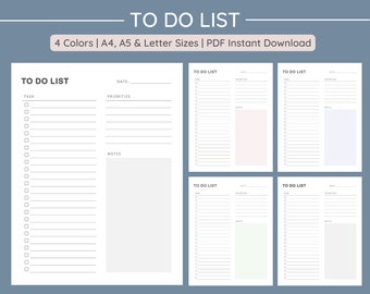 Lista de tareas pendientes / Planificador de prioridades / Lista de tareas pendientes imprimible / Lista de verificación de tareas minimalista / 4 colores / A4, A5 y carta / Descarga instantánea de PDF