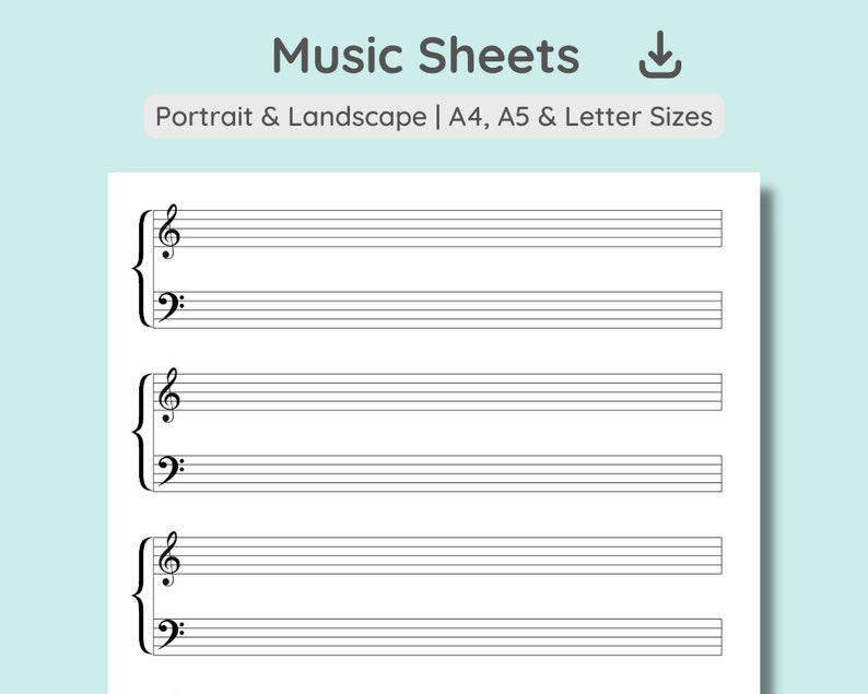 Printable Sheet Music Paper Music Sheets Digital Manuscript Paper Piano Staff Portriat ...