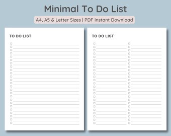 Minimal To Do List | Printable To-Do List | Minimalistic Task Check List | A4, A5 & Letter Sizes | Instant PDF Download